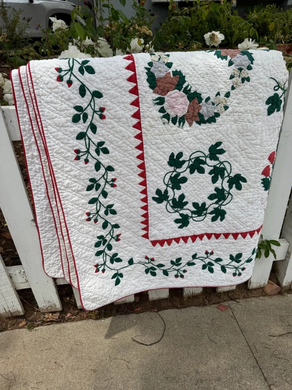 Vintage Bride’s Quilt Hand Stitched Album Quilt Eliza Baile Queen Colorful FLAWS